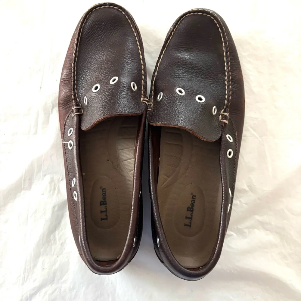 L.L. Bean Brown Boat Shoes Leather Camp Moc SZ 10 Worn 1X Indoors